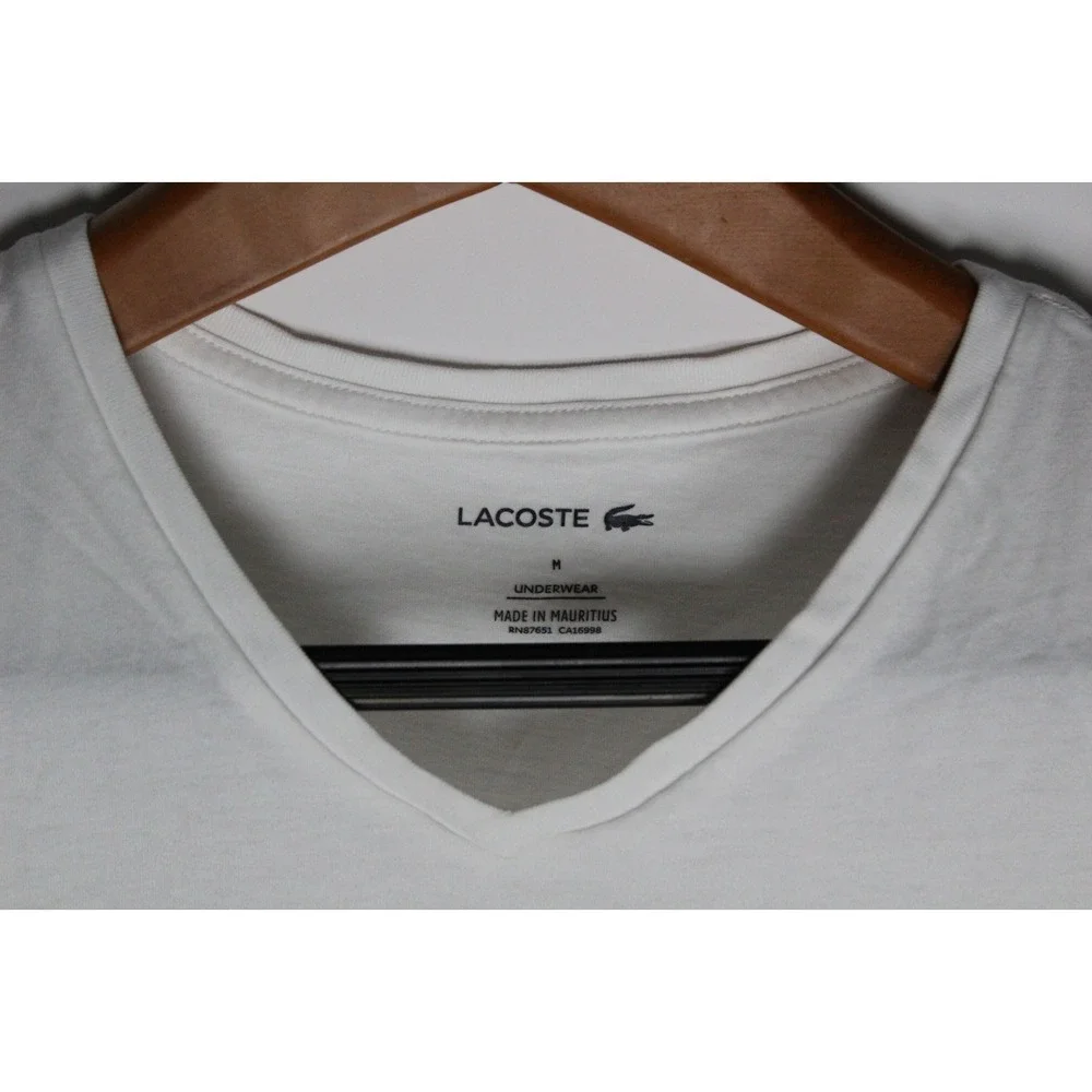 Lacoste Underwear T Shirt Mens Medium White V Neck Logo Outdoor Casual Wear‎
